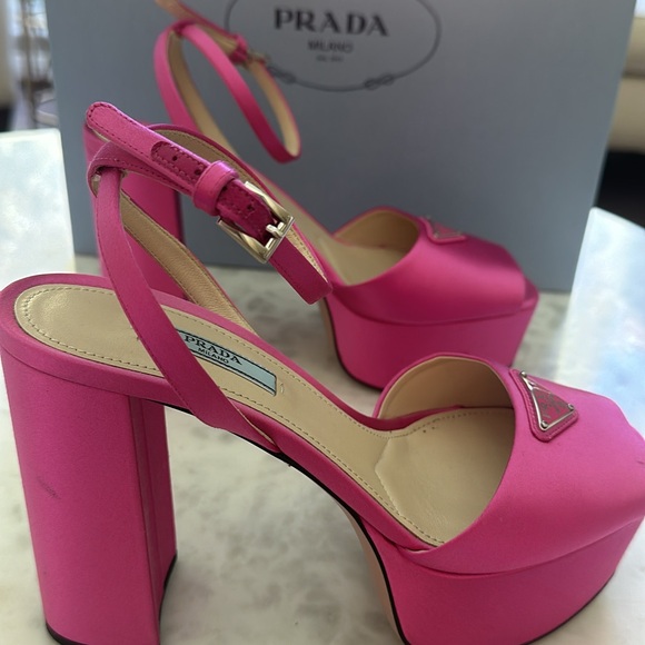 NWT Pink Satin Prada Platform Sandals - Picture 2 of 8